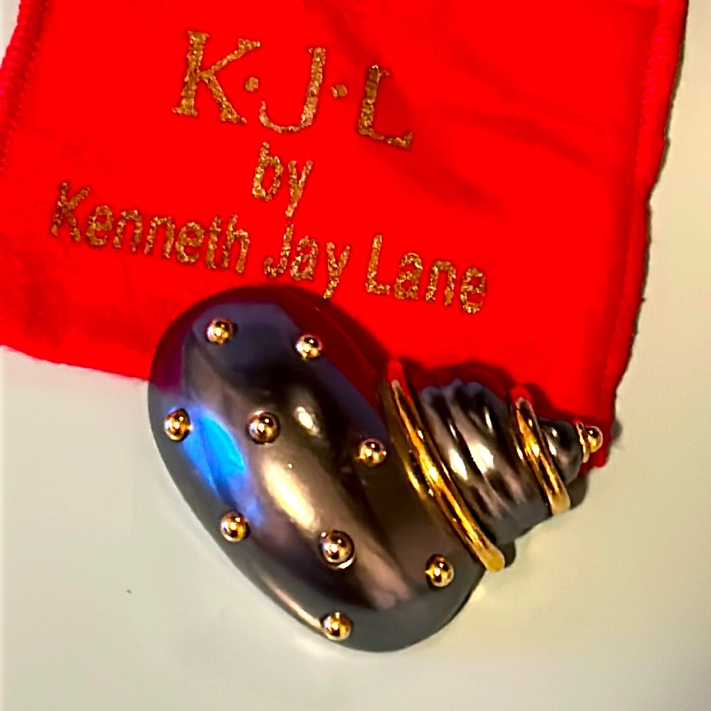 Kenneth Jay Lane Enamel Gray Snail Brooch Pin